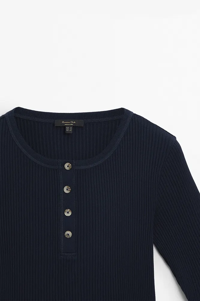 Трикотажный топ с воротником хенли MASSIMO DUTTI