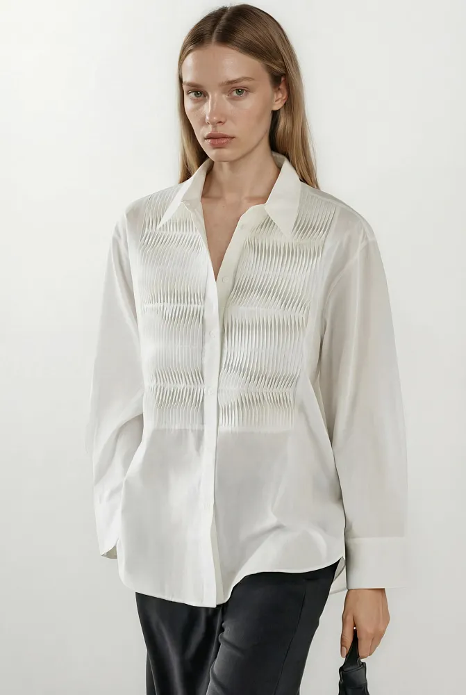 Рубашка с декоративной деталью на груди MASSIMO DUTTI