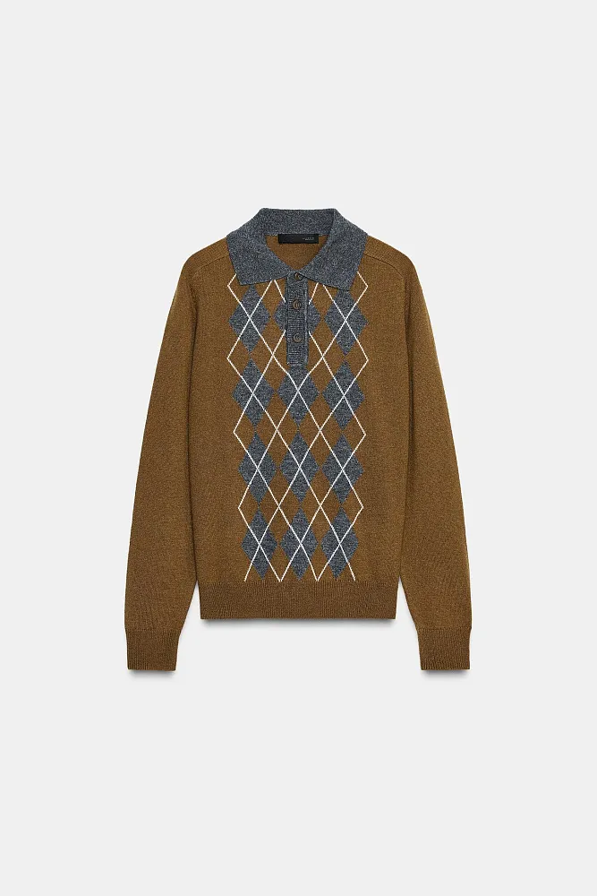 Трикотажный джемпер-поло с узором "ромбы" ZARA