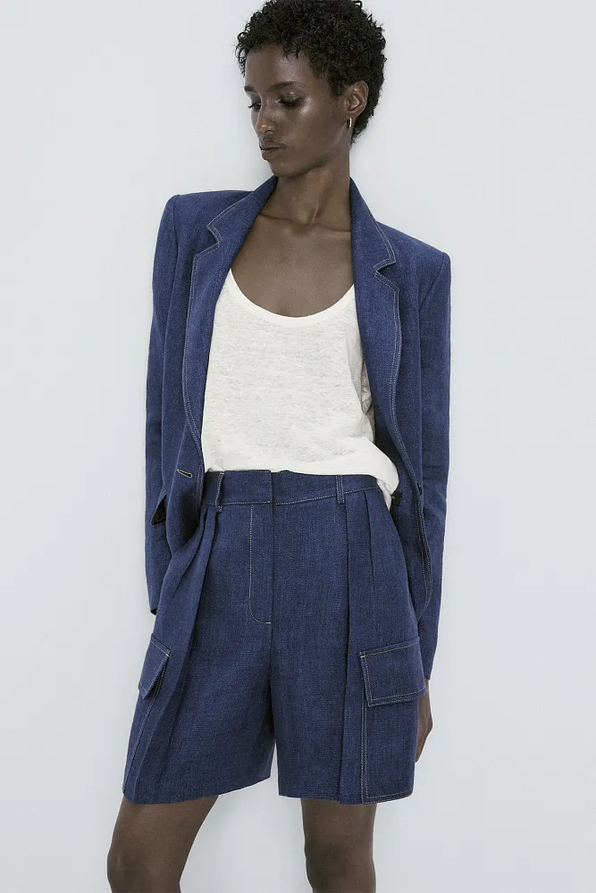 Льняные шорты карго MASSIMO DUTTI