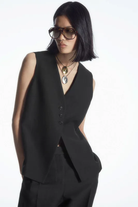 Длинный льняной жилет