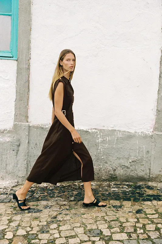 Платье-миди из смеси льна ZARA Платье-миди из смеси льна ZARA