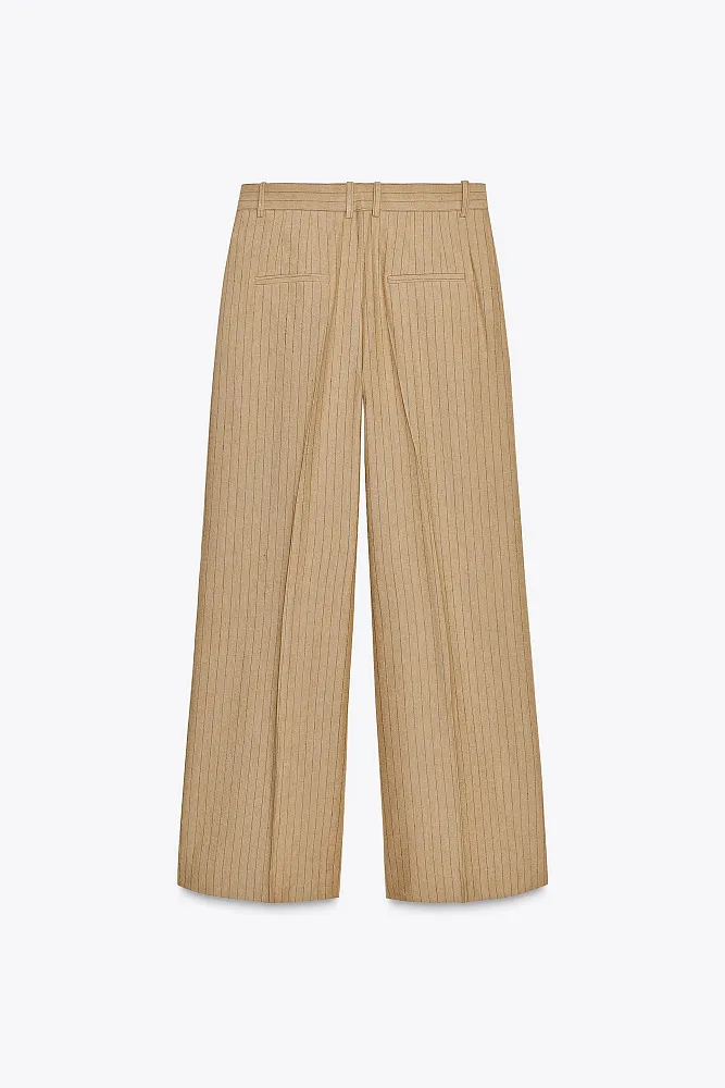 Брюки из льняной смеси с защипами ZARA