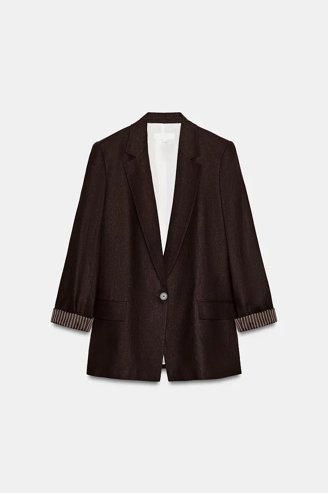 Пиджак из льняной смеси с закатанными рукавами ZARA