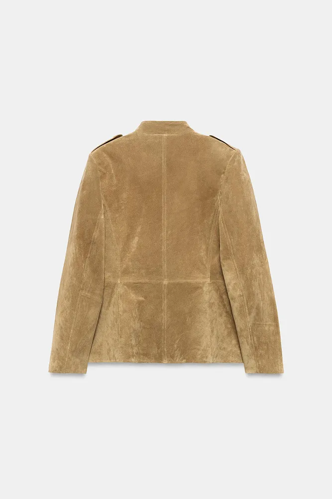 Куртка из 100% кожи с обтянутыми пуговицами ZARA