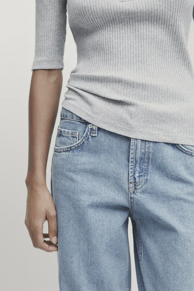 Трикотажный топ с воротником хенли MASSIMO DUTTI