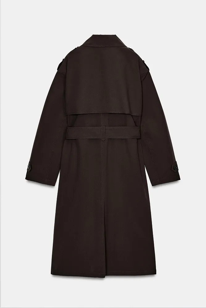 Длинный водоотталкивающий ветрозащитный тренч с поясом ZARA