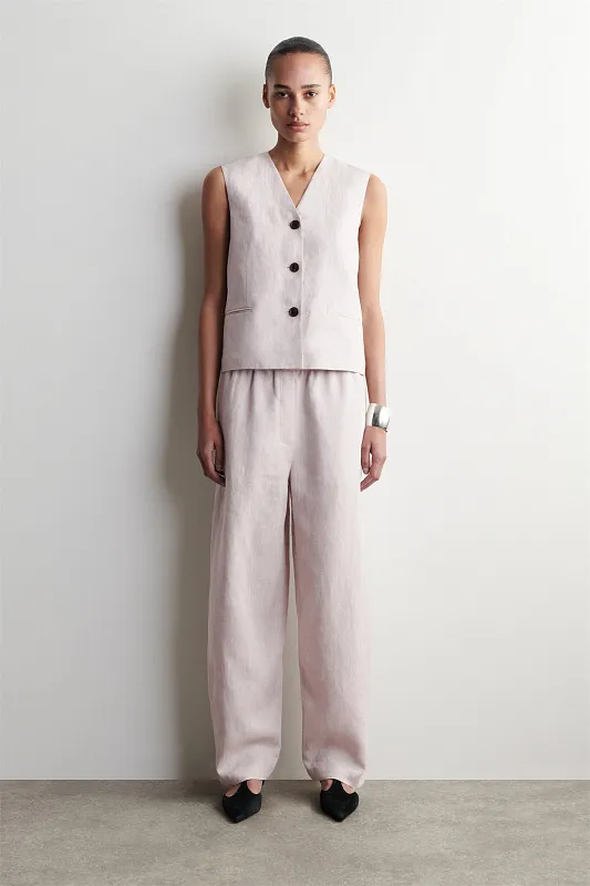 Широкие льняные брюки с эластичным поясом