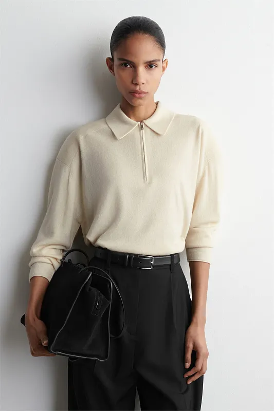 Рубашка-поло из шерсти мериноса и яка на молнии