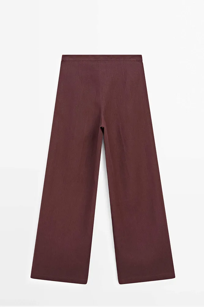 Струящиеся брюки со складками из чистого льна MASSIMO DUTTI