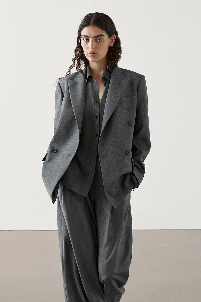 Двубортный пиджак из шерсти MASSIMO DUTTI