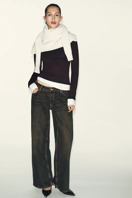 Лонгслив с двойным контрастом ZARA Лонгслив с двойным контрастом ZARA