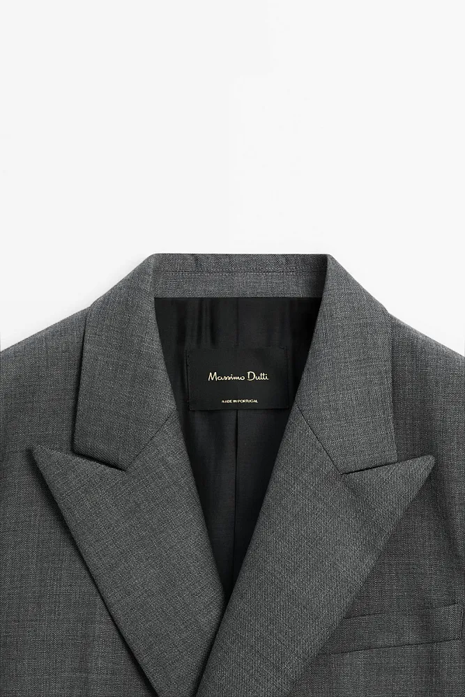 Двубортный пиджак из шерсти MASSIMO DUTTI