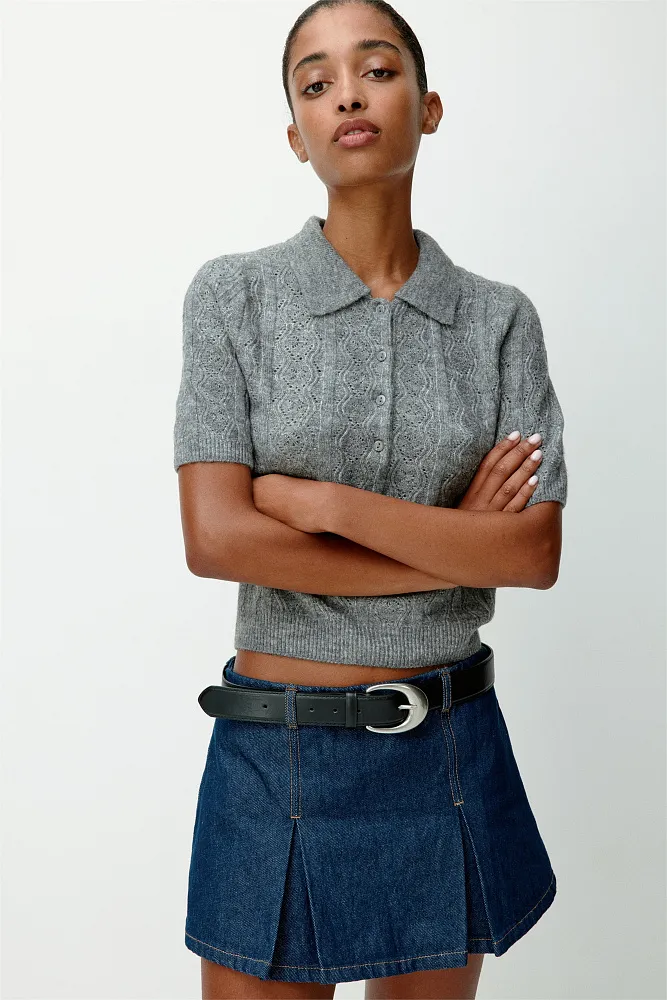 Джемпер-поло ажурной вязки H&M