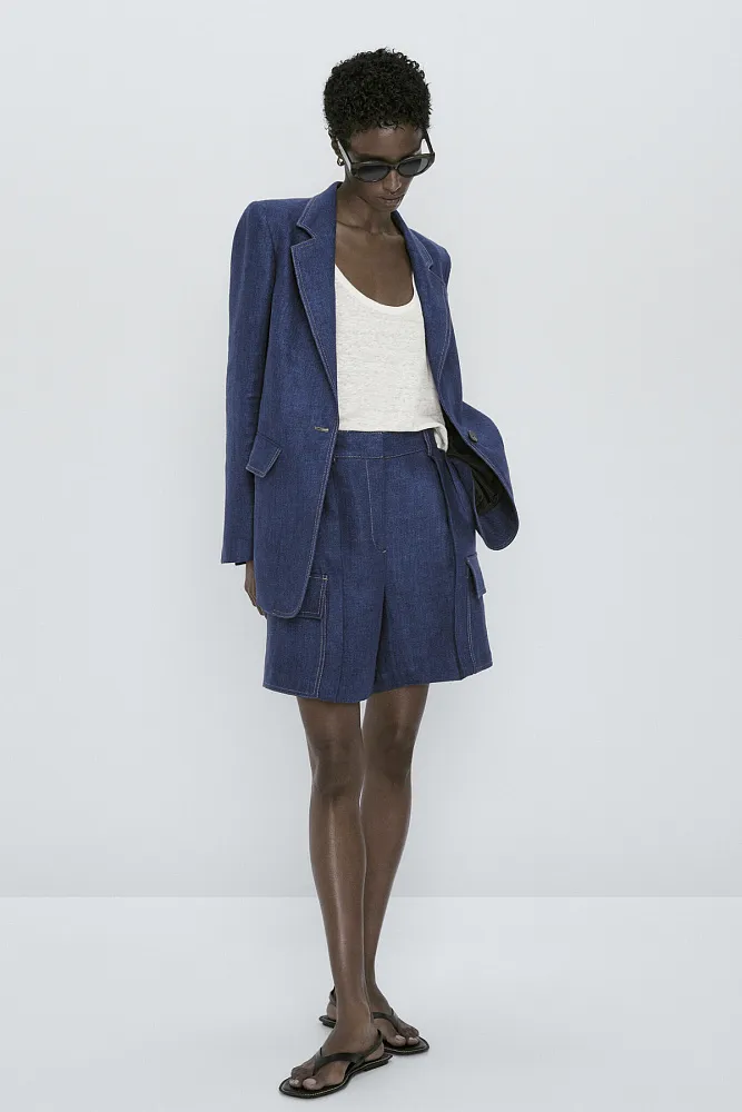 Льняные шорты карго MASSIMO DUTTI