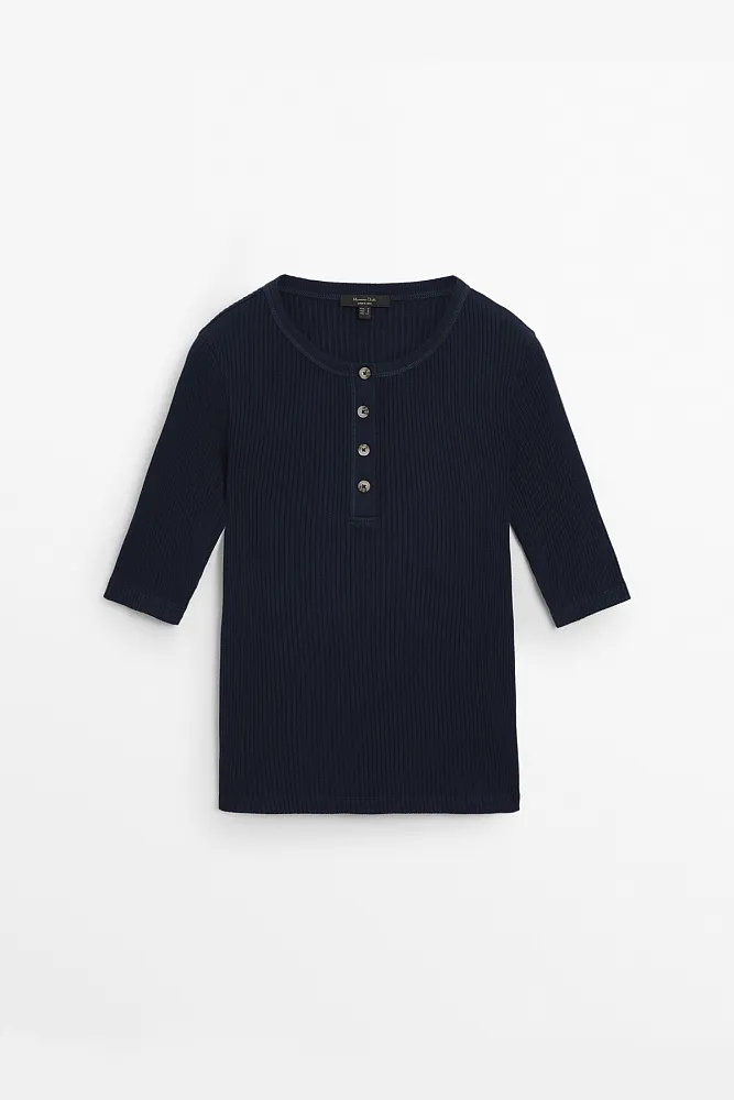 Трикотажный топ с воротником хенли MASSIMO DUTTI