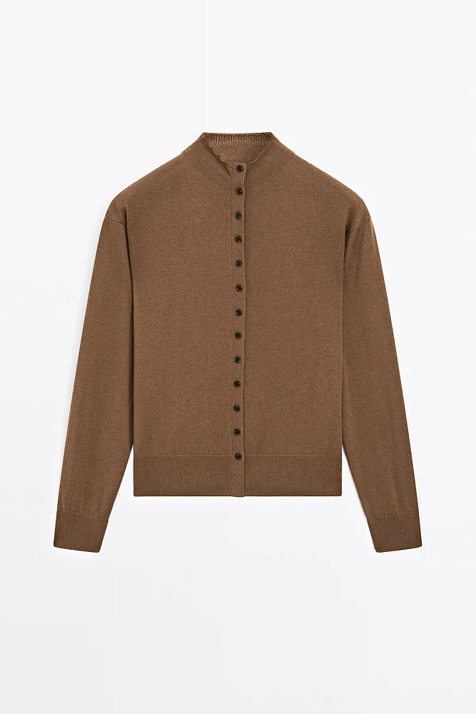 Шерстяной кардиган с воротником-стойкой MASSIMO DUTTI