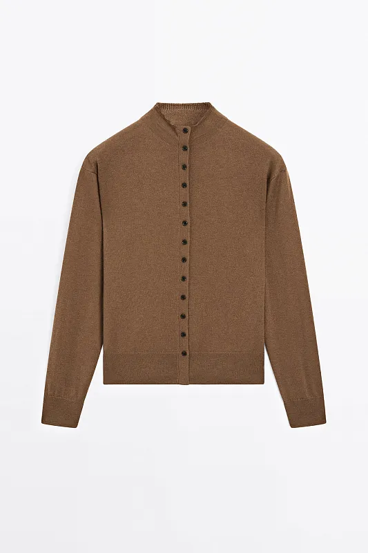 Шерстяной кардиган с воротником-стойкой MASSIMO DUTTI   Шерстяной кардиган с воротником-стойкой MASSIMO DUTTI