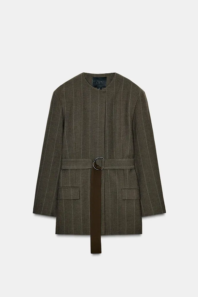 Пиджак в полоску с поясом ZARA