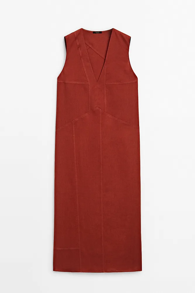 Платье миди с v-образным вырезом MASSIMO DUTTI