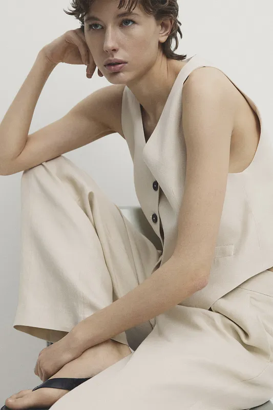 Костюмные брюки из льна MASSIMO DUTTI Костюмные брюки из льна MASSIMO DUTTI