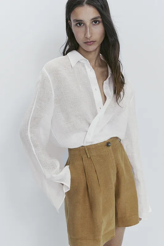 Льняные шорты с защипами MASSIMO DUTTI Льняные шорты с защипами MASSIMO DUTTI