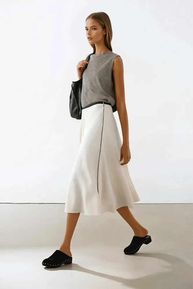 Расклешенная юбка-миди из льна MASSIMO DUTTI