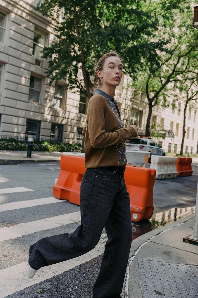 Трикотажный джемпер-поло с узором "ромбы" ZARA