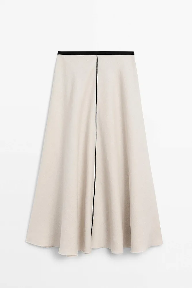 Расклешенная юбка-миди из льна MASSIMO DUTTI