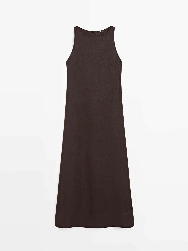 Льняное платье миди MASSIMO DUTTI