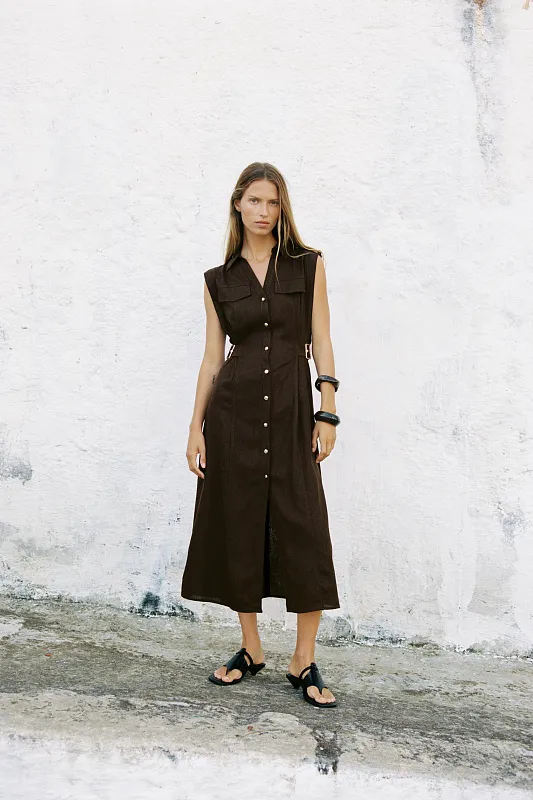 Платье-миди из смеси льна