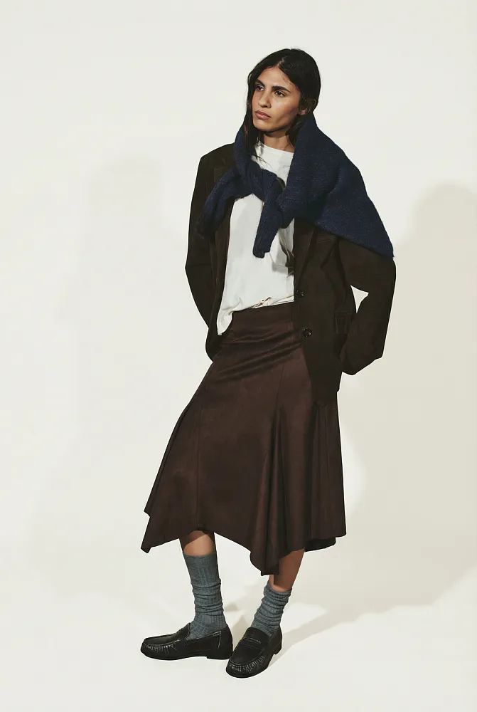 Юбка миди асимметричного кроя из искусственной замши