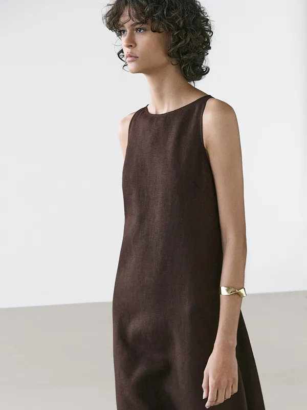 Льняное платье миди MASSIMO DUTTI Льняное платье миди MASSIMO DUTTI