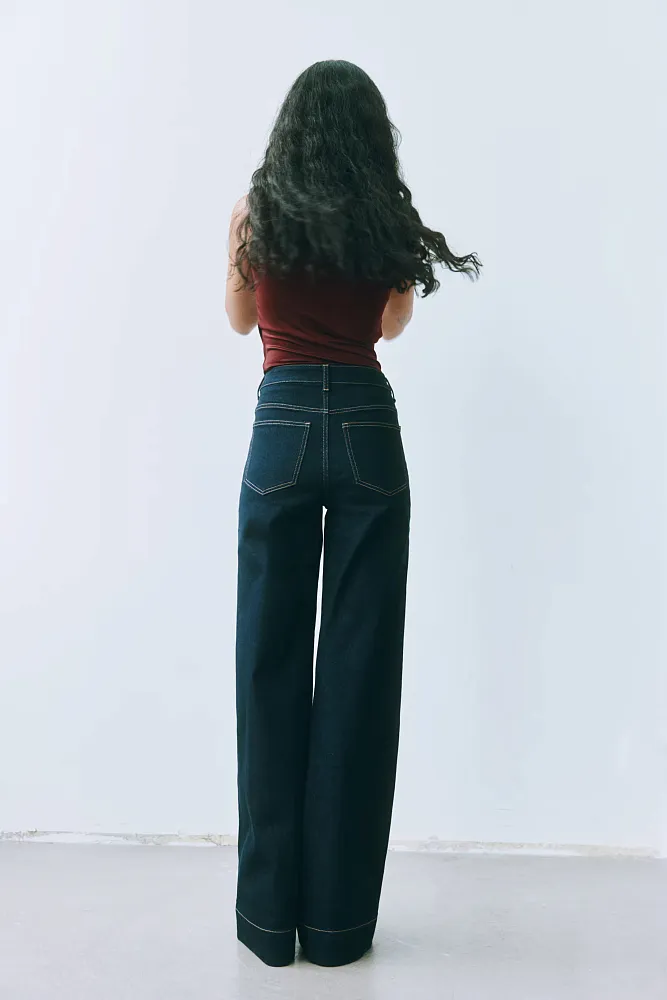 Широкие джинсы с высокой посадкой H&M