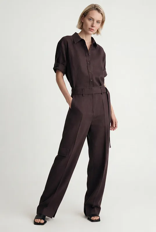 Льняные брюки с зауженными брючинами и ремнем COS Льняные брюки с зауженными брючинами и ремнем COS