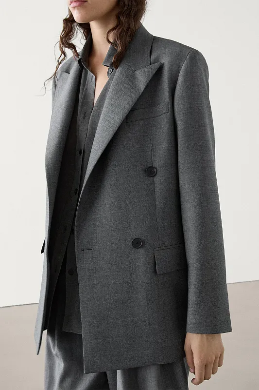 Двубортный пиджак из шерсти MASSIMO DUTTI   Двубортный пиджак из шерсти MASSIMO DUTTI