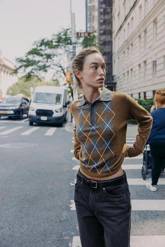 Трикотажный джемпер-поло с узором "ромбы" ZARA   Трикотажный джемпер-поло с узором "ромбы" ZARA