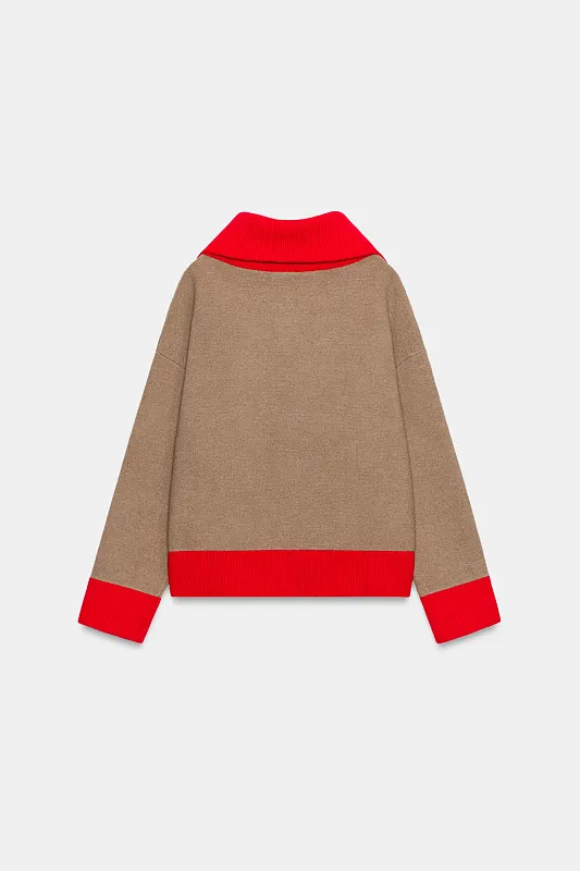 Комбинированный кардиган с воротником-стойкой ZARA Комбинированный кардиган с воротником-стойкой ZARA