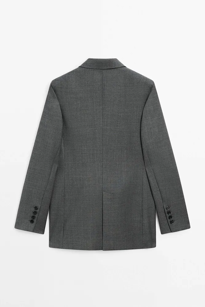 Двубортный пиджак из шерсти MASSIMO DUTTI