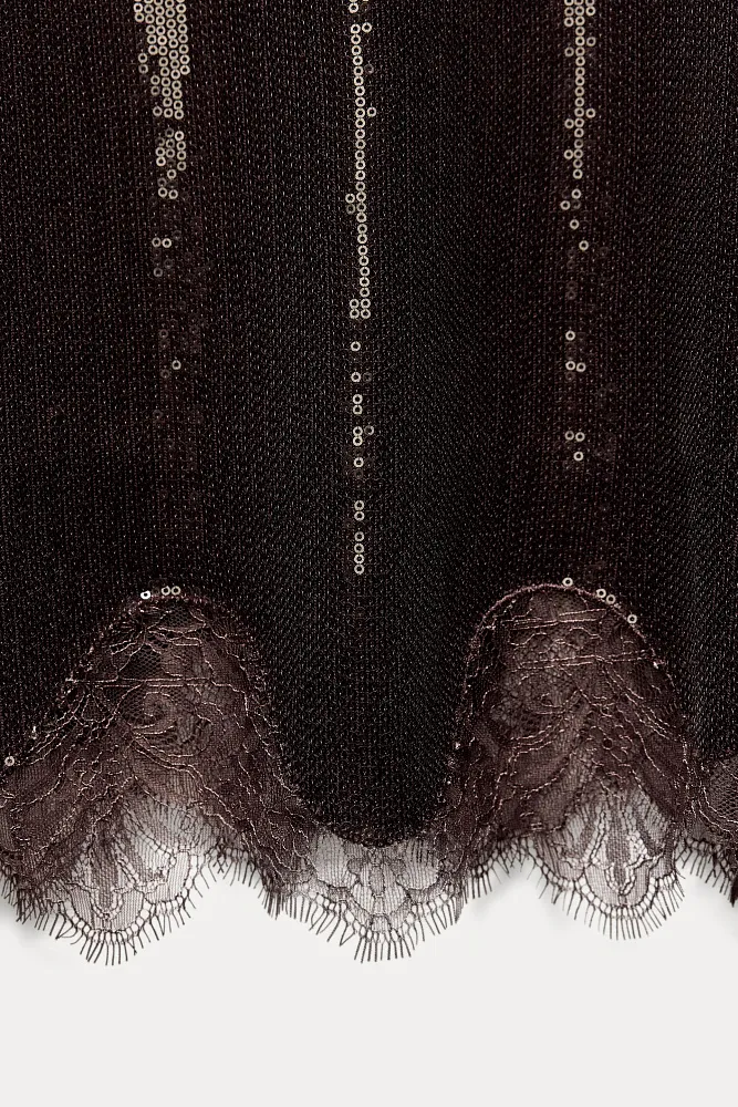 Юбка миди с кружевом и пайетками ZARA