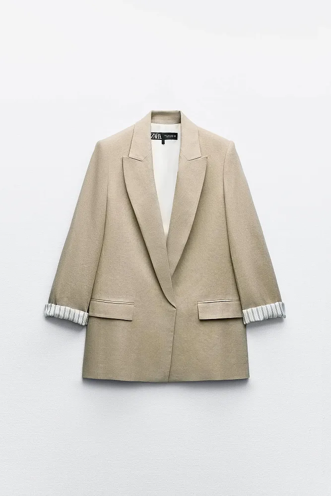 Льняной пиджак без застежки ZARA