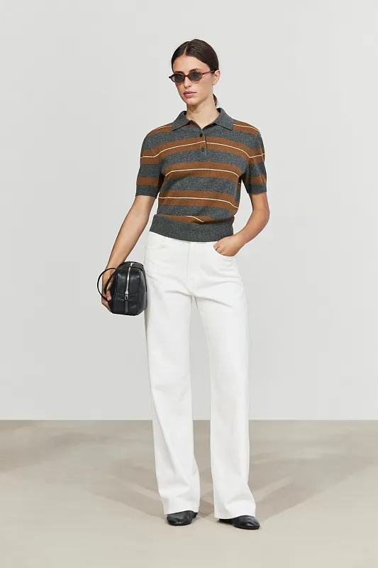 Трикотажное поло из шерсти в полоску MASSIMO DUTTI Трикотажное поло из шерсти в полоску MASSIMO DUTTI
