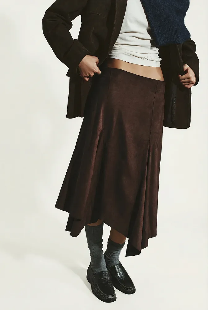 Юбка миди асимметричного кроя из искусственной замши ZARA