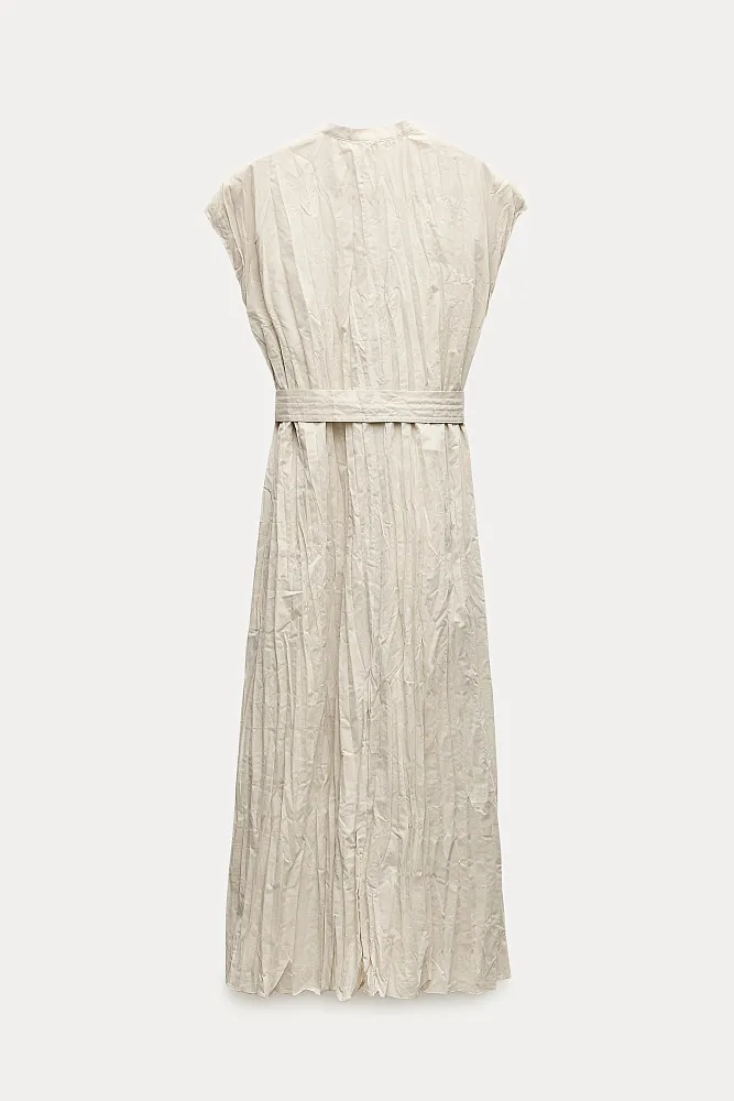 Платье из жатой ткани с поясом ZARA