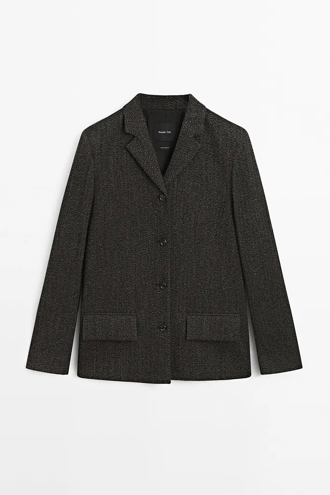 Шерстяной пиджак в елочку MASSIMO DUTTI