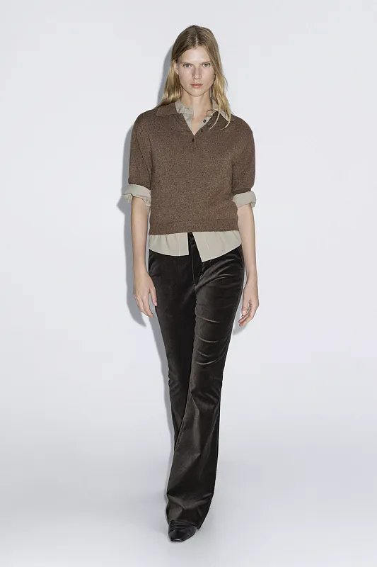 Узкие расклешенные брюки из бархата MASSIMO DUTTI   Узкие расклешенные брюки из бархата MASSIMO DUTTI