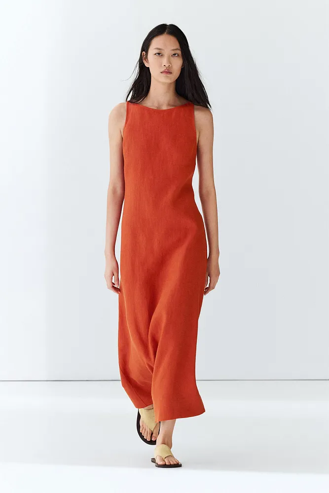 Платье миди из 100% льна MASSIMO DUTTI