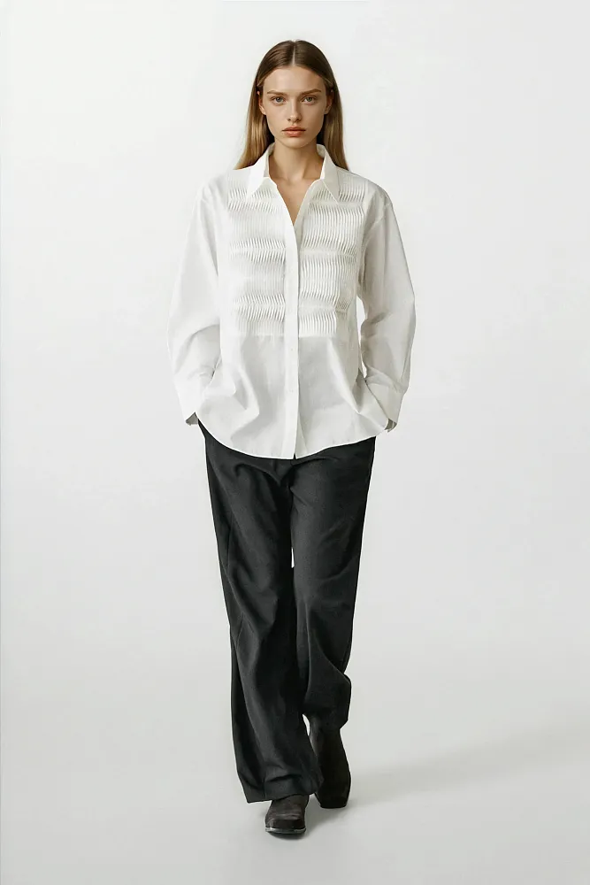 Рубашка с декоративной деталью на груди MASSIMO DUTTI