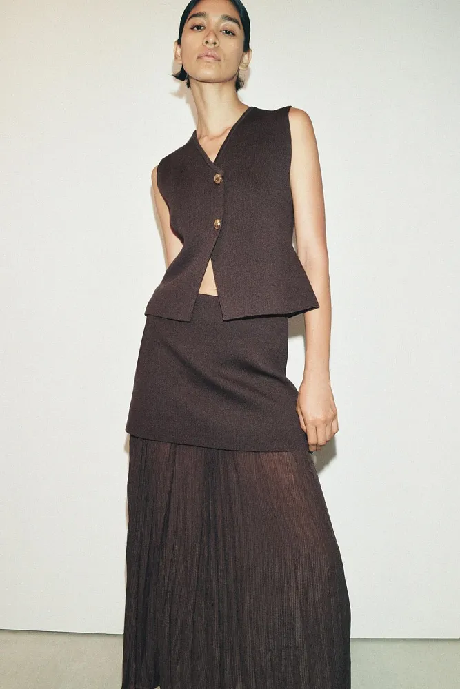 Комбинированная трикотажная юбка с плиссировкой ZARA