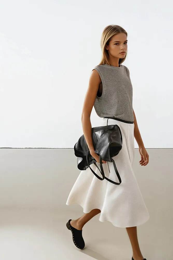 Расклешенная юбка-миди из льна MASSIMO DUTTI